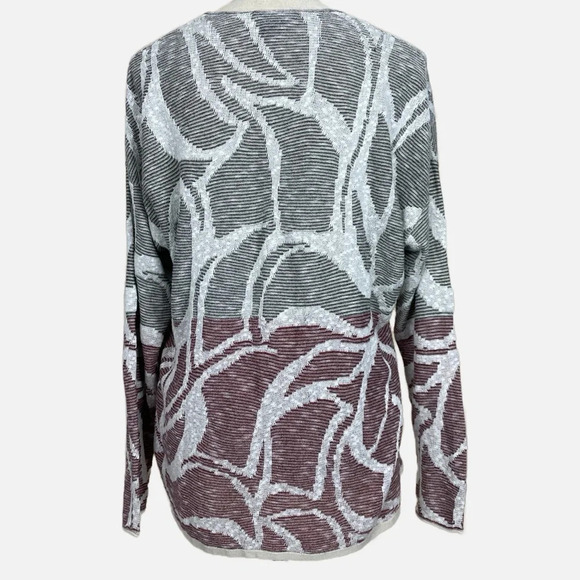 Olsen Europe Top Pullover V-Neck Sweater Sz XL / 16 Colour Block Gray White Red - Picture 2 of 10